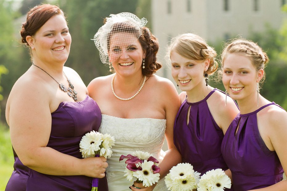 bride and her bridesmaids in Fergus, Ontario by Kitchener-Waterloo wedding photographer