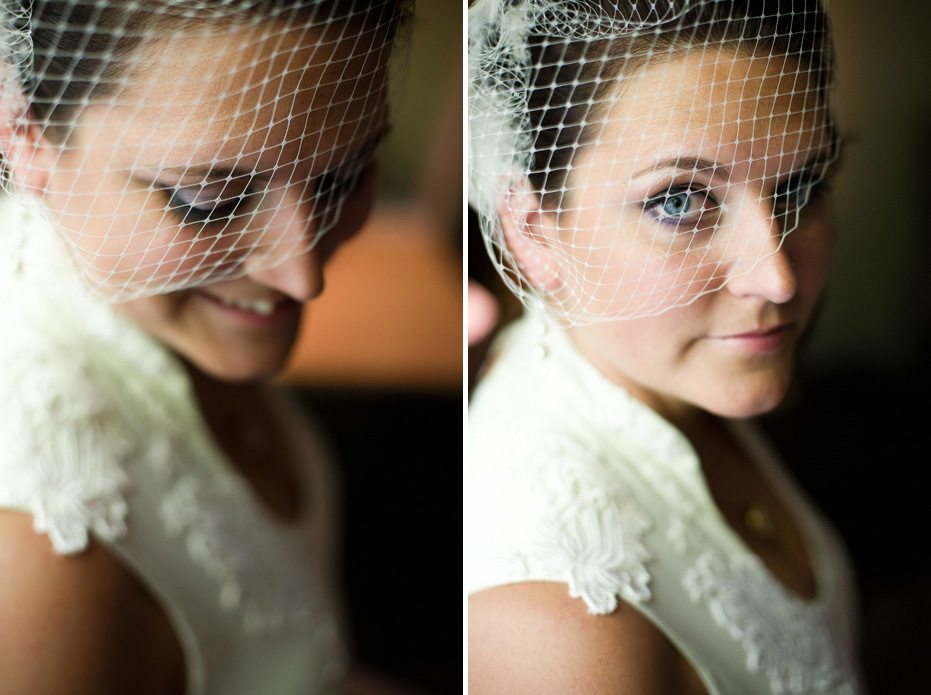 beautiful bride in Fergus, Ontario wearing a bird cage veil