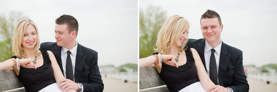 elegantly dressed couple during an engagement session in Port Dover, Ontario