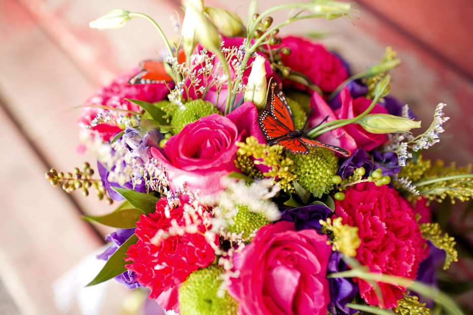  colourful bouquet with a monarch butterfly by KitchenerWaterloo wedding 
