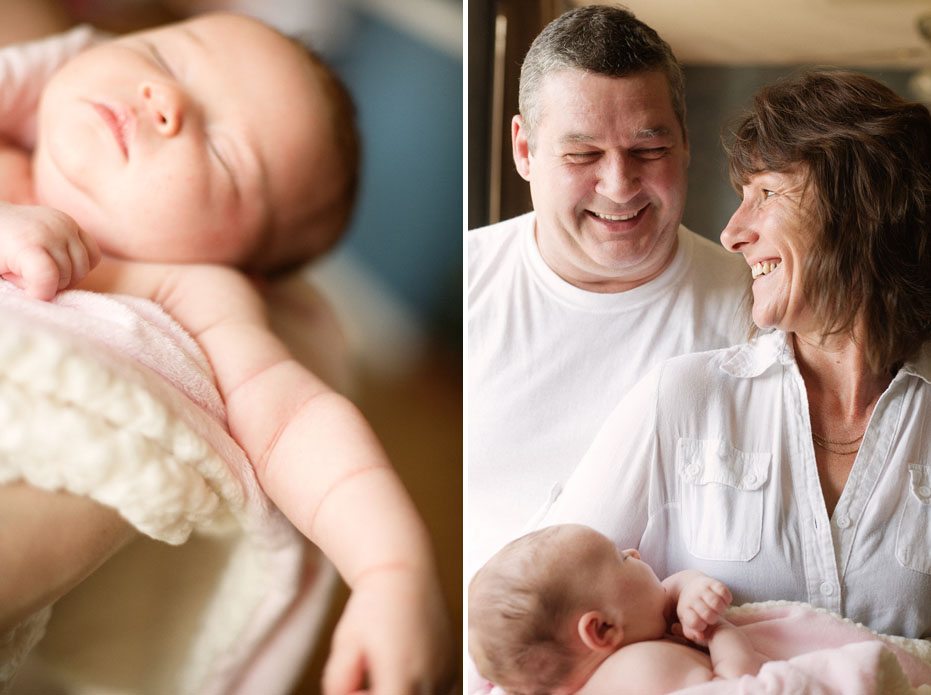 a cute baby and proud grandparents captured by documentary lifestyle photographer in Kitchener