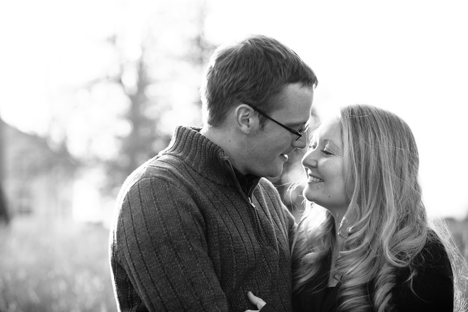 a beautiful black and white portrait of an engaged couple in Tillsonburg, Ontario