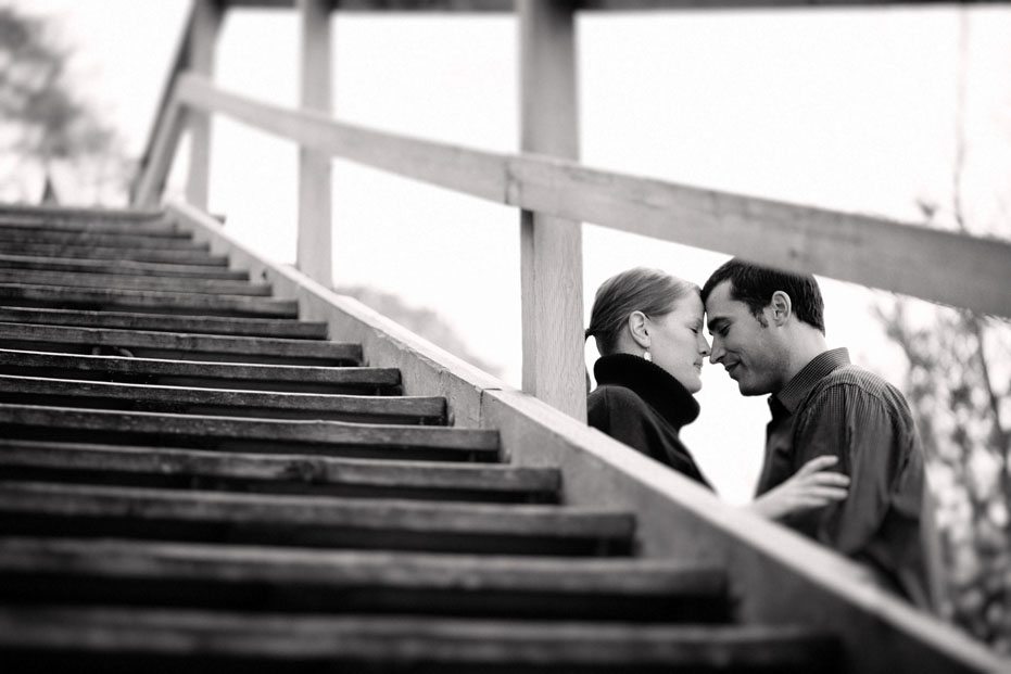 a beautiful black and white portrait of an engaged couple in Bayfield, Ontario by a wedding photographer serving Toronto