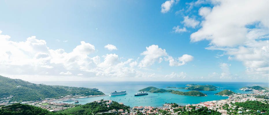 a panoramic view at a high vantage point in St Thomas, USVI