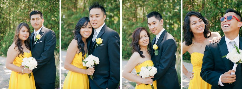 beautiful wedding party with yellow and white colour palette poses for the wedding photographer from Kitchener-Waterloo