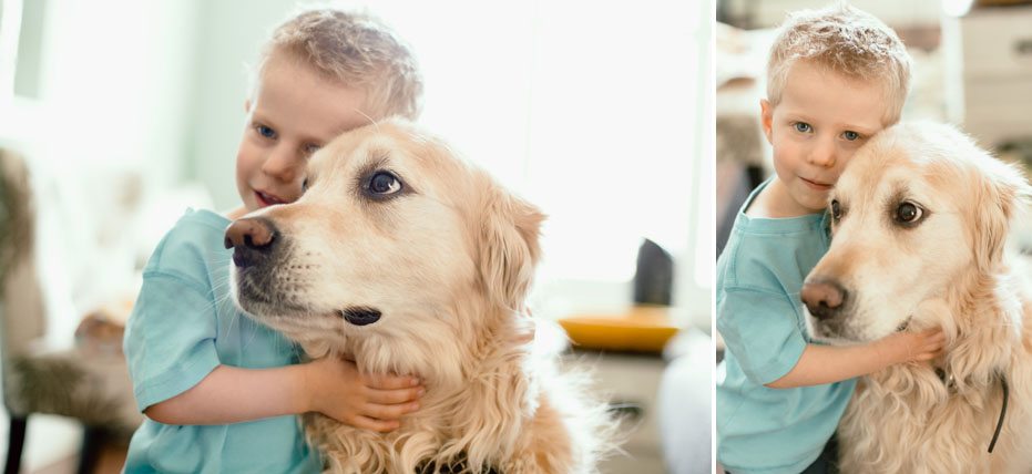 a little boy and his dog as photographed by lifestyle family photographer from Kitchener, Ontario